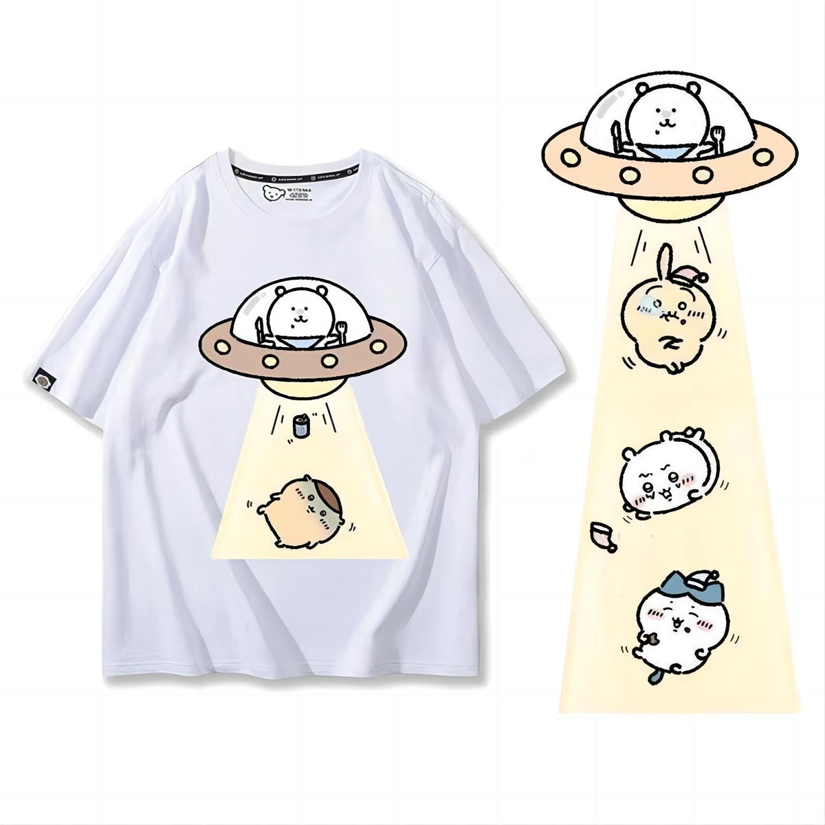 可愛いキャラ ゆるかわ トップス 宇宙旅行 ユニセックス 半袖Ｔシャツ