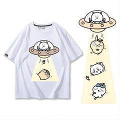 可愛いキャラ ゆるかわ トップス 宇宙旅行 ユニセックス 半袖Ｔシャツ