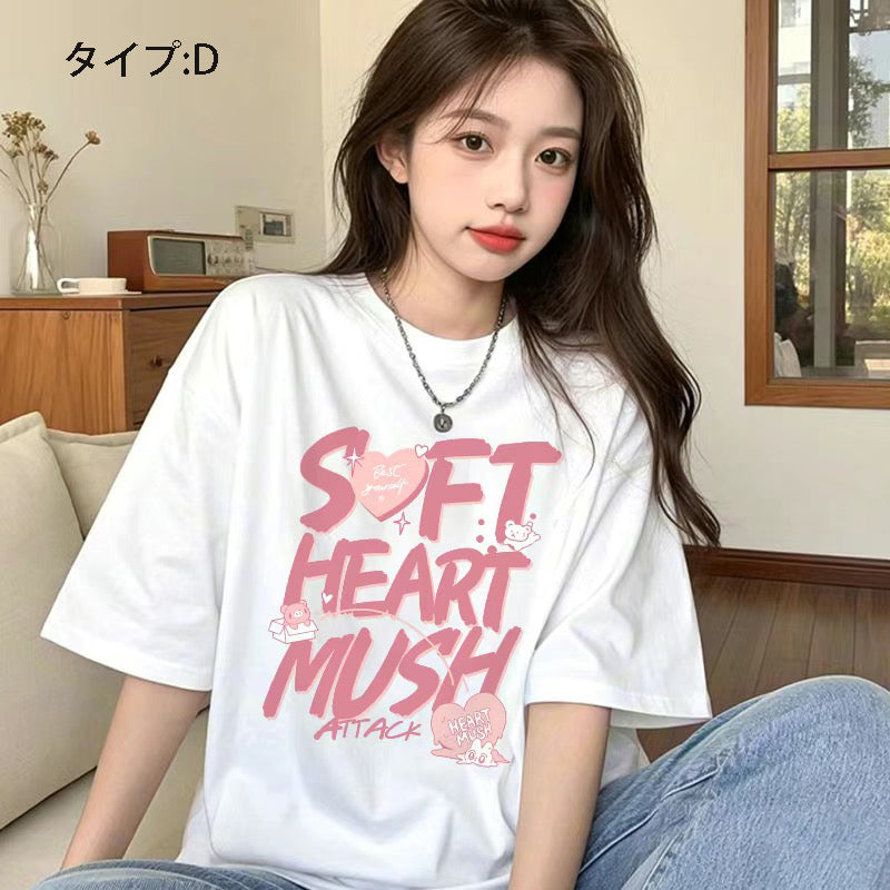 アニメ風キュートイラスト 半袖 レディース Tシャツ トップス