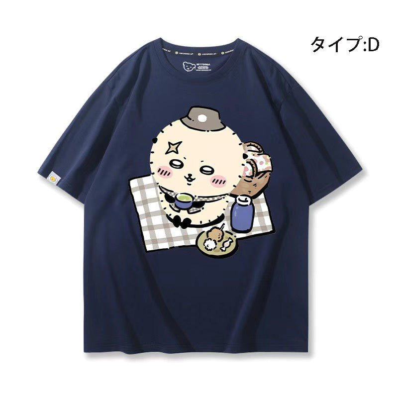 可愛いキャラ ゆるかわ トップス 野外食事会 ユニセックス 半袖Ｔシャツ