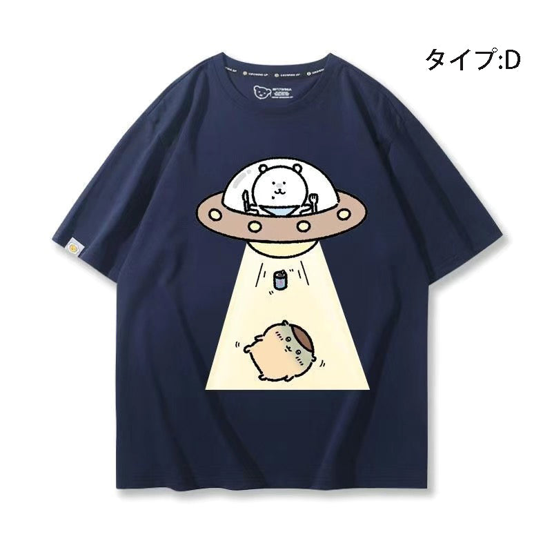 可愛いキャラ ゆるかわ トップス 宇宙旅行 ユニセックス 半袖Ｔシャツ