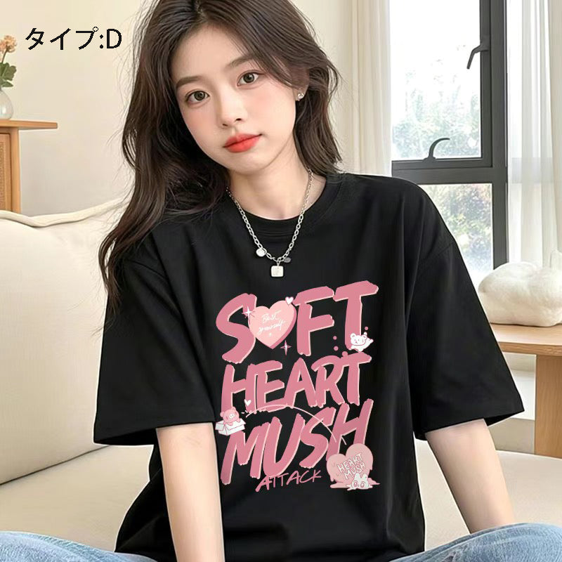 アニメ風キュートイラスト 半袖 レディース Tシャツ トップス