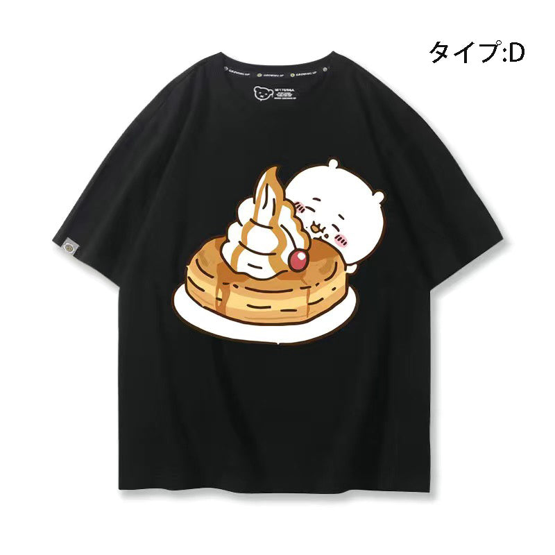可愛いキャラ ゆるかわ トップス 美食 ユニセックス 半袖Ｔシャツ