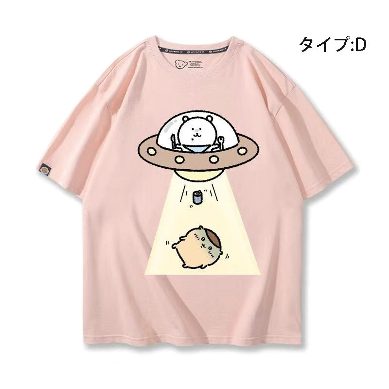 可愛いキャラ ゆるかわ トップス 宇宙旅行 ユニセックス 半袖Ｔシャツ