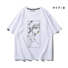 スタンド使い イラスト トップス アニメ風 グラフィックプリント  ユニセックス 半袖 Ｔシャツ