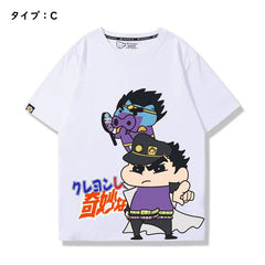 スタンド使い イラスト トップス しんちゃんの奇妙な冒険 ユニセックス 半袖 Ｔシャツ