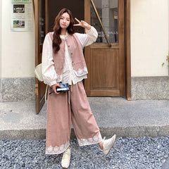 シャツ＆ベスト＆ワイドパンツ レディース セットアップ