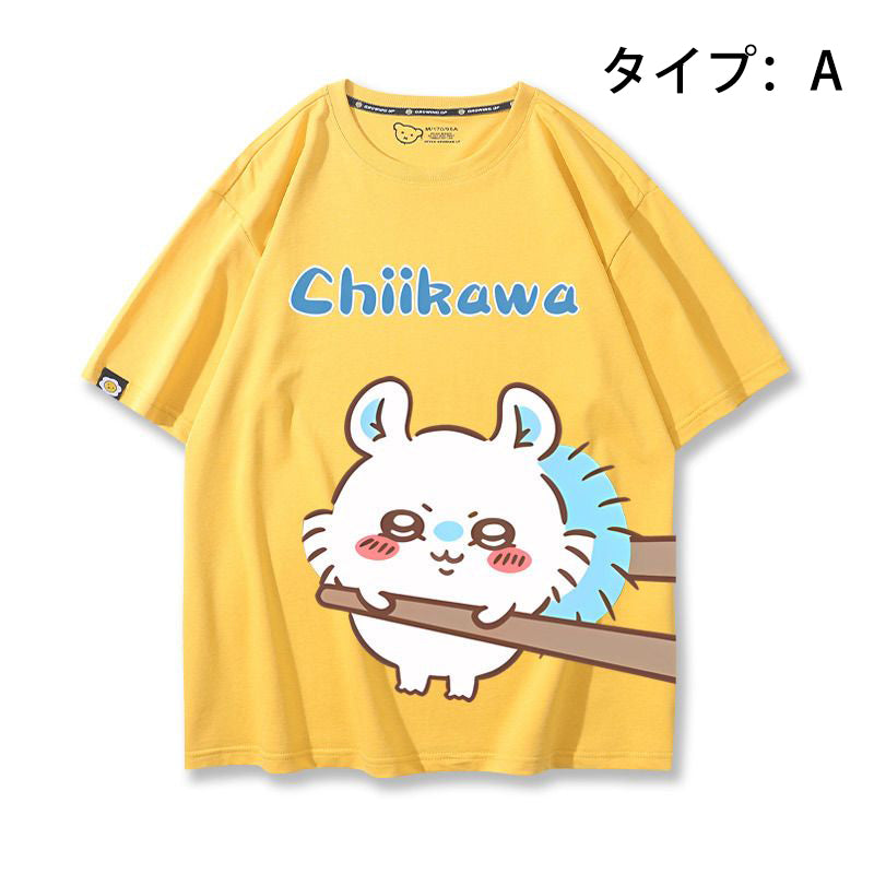 可愛いキャラ ゆるかわ トップス 箸で挟まれる ユニセックス 半袖Ｔシャツ