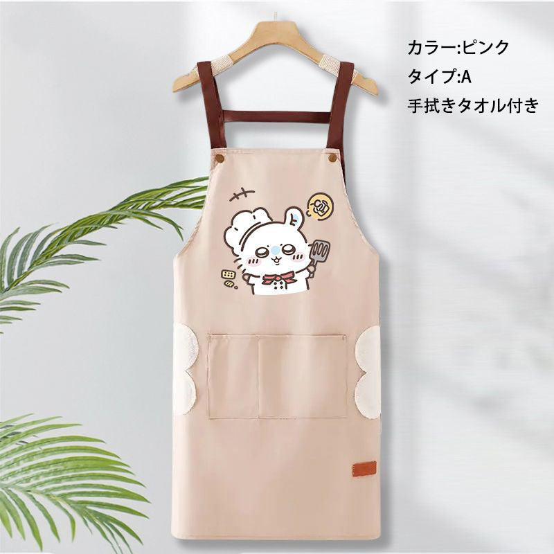 可愛いキャラ ゆるかわ 料理シェフ ‌ 防水 防油 手拭きタオル付き エプロン