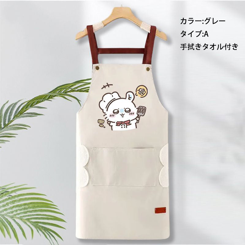 可愛いキャラ ゆるかわ 料理シェフ ‌ 防水 防油 手拭きタオル付き エプロン