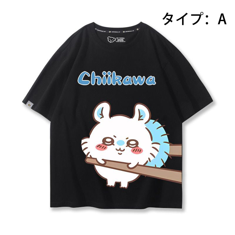 可愛いキャラ ゆるかわ トップス 箸で挟まれる ユニセックス 半袖Ｔシャツ