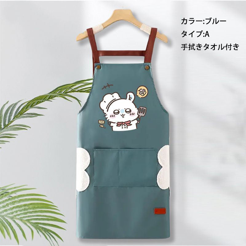 可愛いキャラ ゆるかわ 料理シェフ ‌ 防水 防油 手拭きタオル付き エプロン
