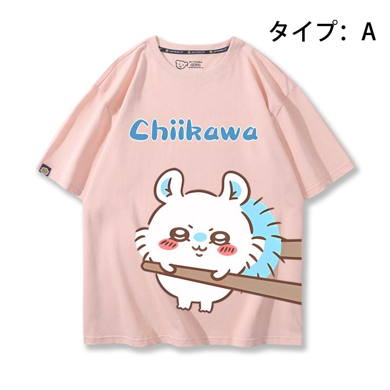 可愛いキャラ ゆるかわ トップス 箸で挟まれる ユニセックス 半袖Ｔシャツ
