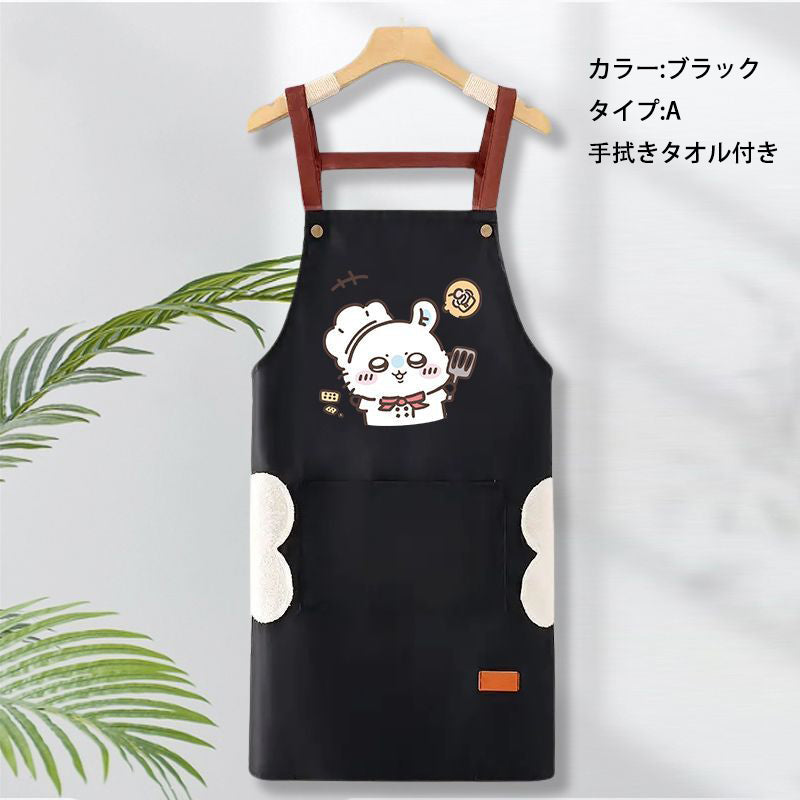 可愛いキャラ ゆるかわ 料理シェフ ‌ 防水 防油 手拭きタオル付き エプロン