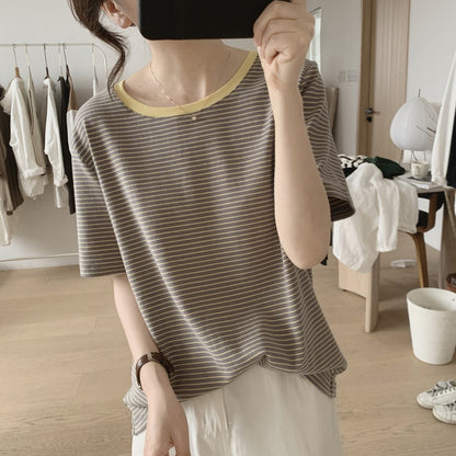 人気上昇中 ラウンドネック ボーダー シンプル Tシャツ 大人カジュアル fashion ootd 夏コーデ ファッション coordinateコーディネート 夏服 カジュアルコーデ 今日のコーデ 大人コーデ レディース