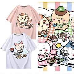 可愛いキャラ ゆるかわ トップス 野外食事会 ユニセックス 半袖Ｔシャツ