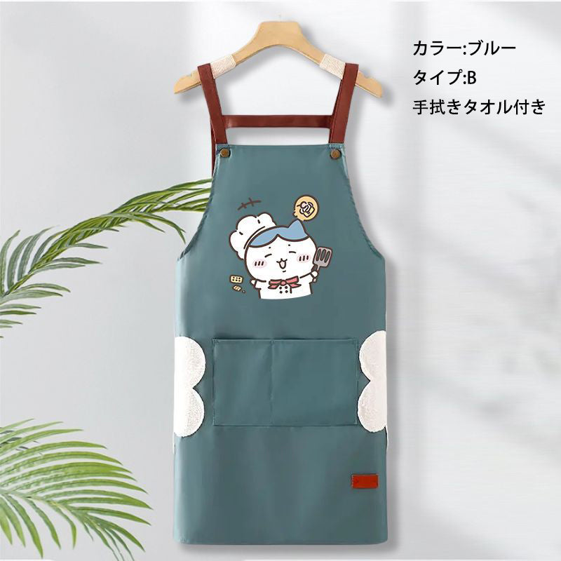 可愛いキャラ ゆるかわ 料理シェフ ‌ 防水 防油 手拭きタオル付き エプロン