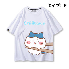 可愛いキャラ ゆるかわ トップス 箸で挟まれる ユニセックス 半袖Ｔシャツ
