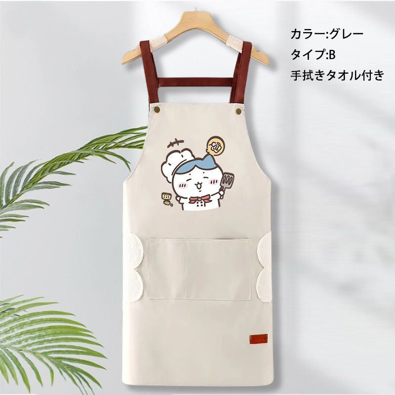 可愛いキャラ ゆるかわ 料理シェフ ‌ 防水 防油 手拭きタオル付き エプロン