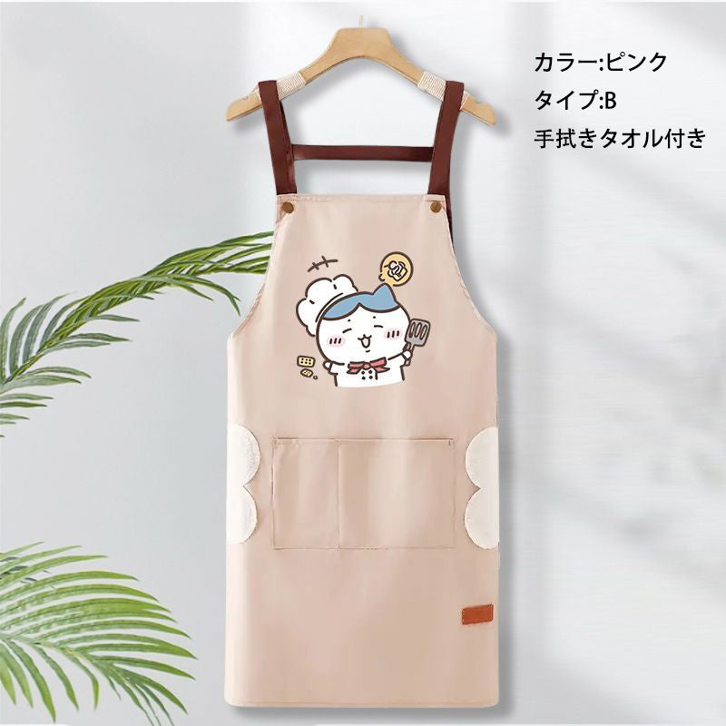 可愛いキャラ ゆるかわ 料理シェフ ‌ 防水 防油 手拭きタオル付き エプロン