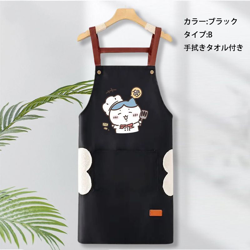 可愛いキャラ ゆるかわ 料理シェフ ‌ 防水 防油 手拭きタオル付き エプロン
