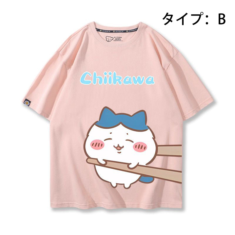 可愛いキャラ ゆるかわ トップス 箸で挟まれる ユニセックス 半袖Ｔシャツ