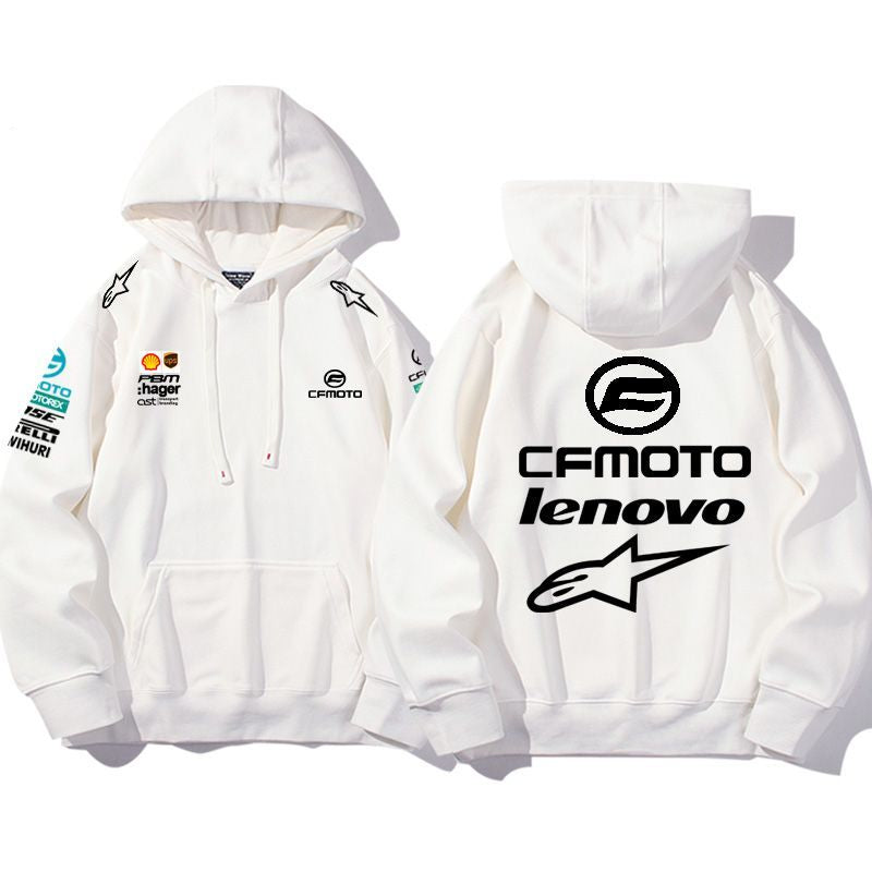 【薄手・裏起毛から選べる】バイカースタイル トップス モータースポーツ バックロゴ ユニセックス 長袖 パーカー