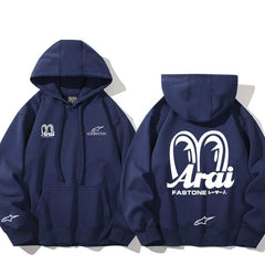 【薄手・裏起毛から選べる】バイカースタイル トップス レーシングエンブレム バックプリント ユニセックス 長袖 パーカー