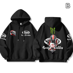 【薄手・裏起毛から選べる】バイカースタイル トップス レーシングロゴ バリエーションプリント ユニセックス 長袖 パーカー
