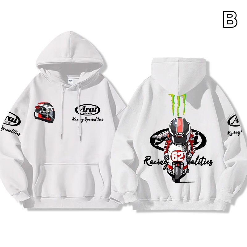 【薄手・裏起毛から選べる】バイカースタイル トップス レーシングロゴ バリエーションプリント ユニセックス 長袖 パーカー