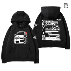 【薄手・裏起毛から選べる】バイカースタイル トップス スポーツカー＆ナンバープリント ユニセックス 長袖 パーカー