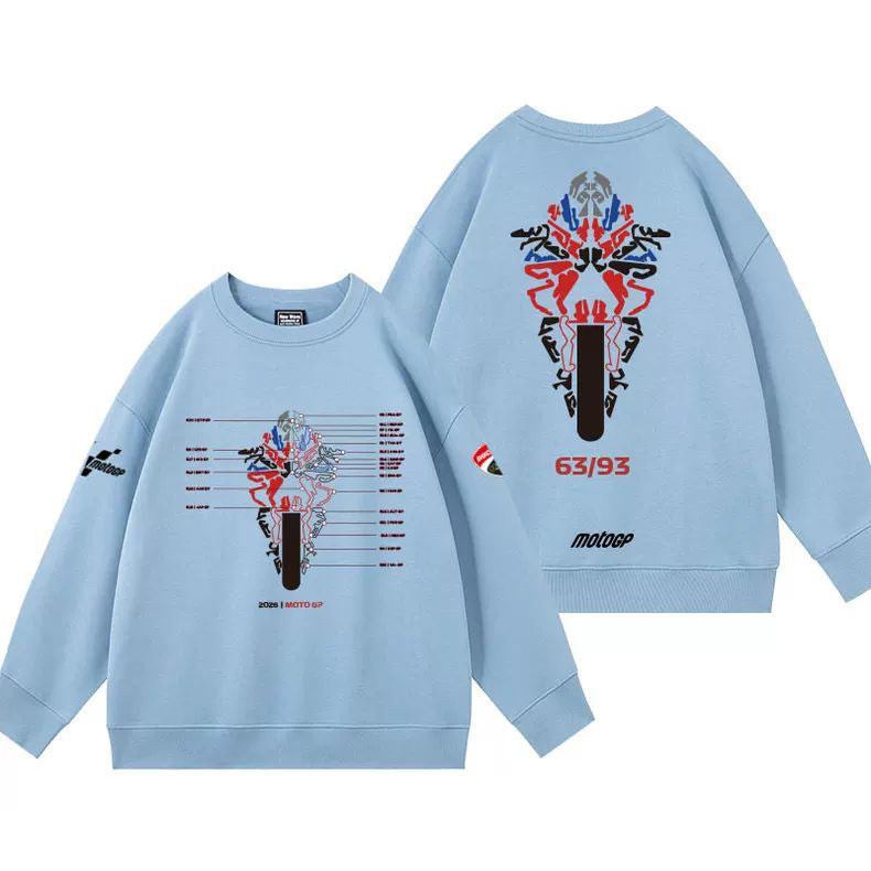 【薄手・裏起毛から選べる】バイカースタイル トップス バイクライダー イラストプリント ユニセックス 長袖 スウェット