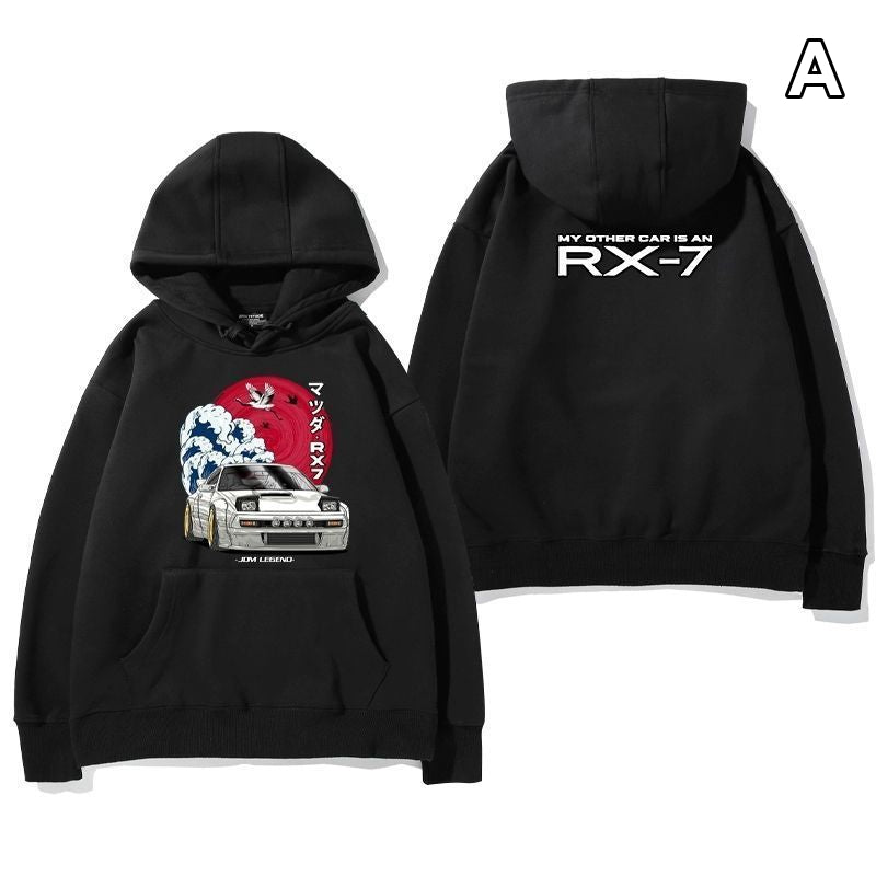 【薄手・裏起毛から選べる】バイカースタイル トップス スポーツカー バックグラフィック ユニセックス 長袖 パーカー