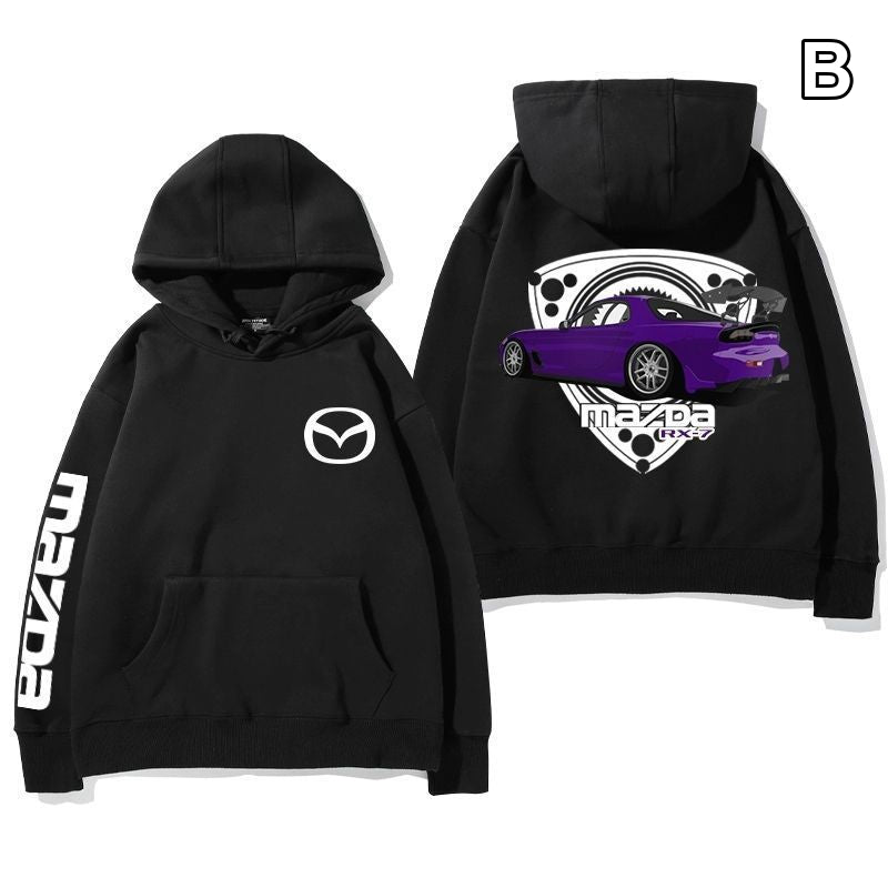 【薄手・裏起毛から選べる】バイカースタイル トップス スポーツカー バックグラフィック ユニセックス 長袖 パーカー