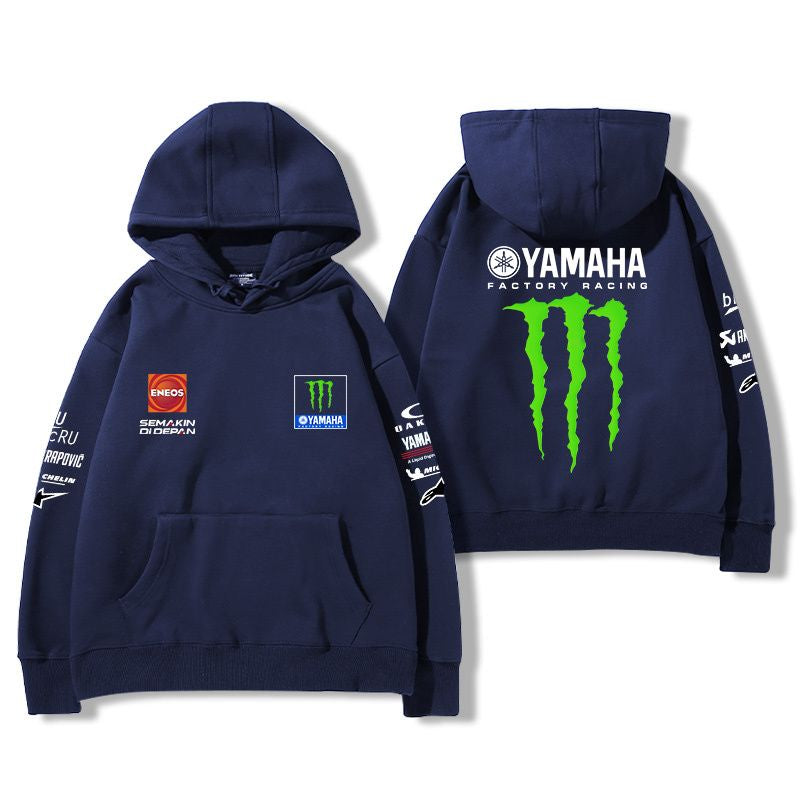【薄手・裏起毛から選べる】バイカースタイル トップス レーシングエンブレム バイクプリント ユニセックス 長袖 パーカー