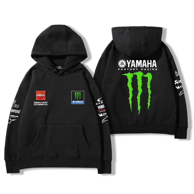【薄手・裏起毛から選べる】バイカースタイル トップス レーシングエンブレム バイクプリント ユニセックス 長袖 パーカー