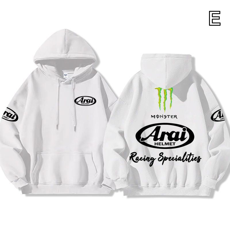 【薄手・裏起毛から選べる】バイカースタイル トップス ヘルメット＆レーシングロゴ ユニセックス 長袖 パーカー