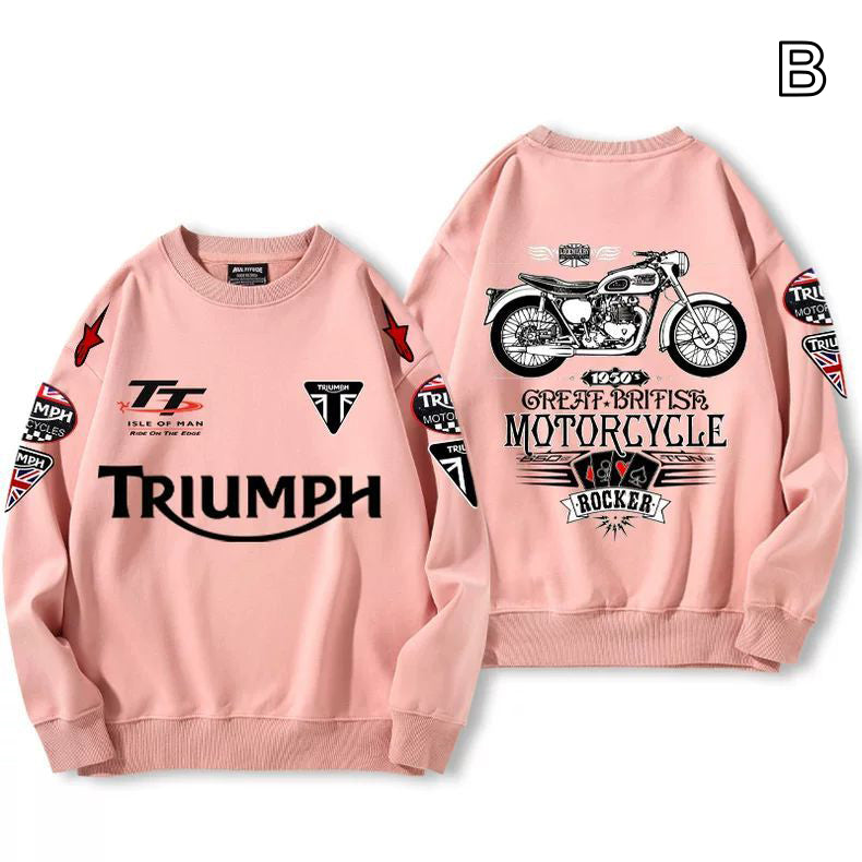 【薄手・裏起毛から選べる】バイカースタイル トップス ヴィンテージバイク レタリング ユニセックス 長袖 スウェット