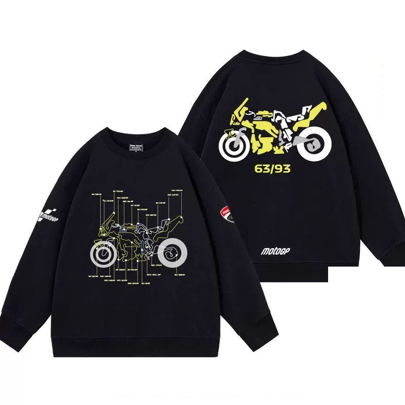 【薄手・裏起毛から選べる】バイカースタイル トップス バイクナンバー バックプリント ユニセックス 長袖 スウェット