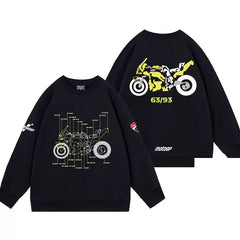 【薄手・裏起毛から選べる】バイカースタイル トップス バイクナンバー バックプリント ユニセックス 長袖 スウェット