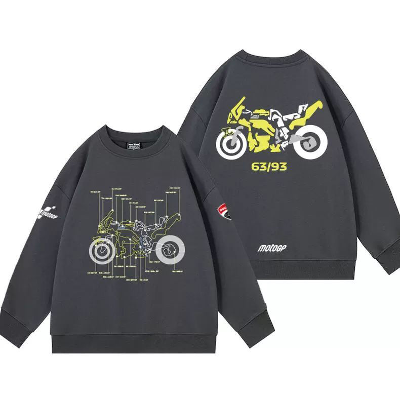 【薄手・裏起毛から選べる】バイカースタイル トップス バイクナンバー バックプリント ユニセックス 長袖 スウェット