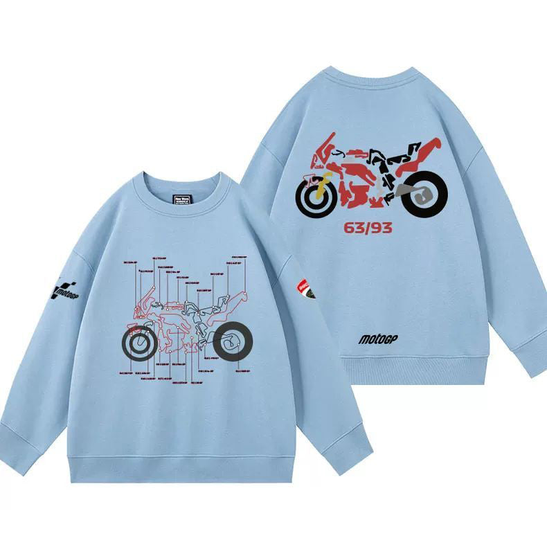 【薄手・裏起毛から選べる】バイカースタイル トップス バイクナンバー バックプリント ユニセックス 長袖 スウェット