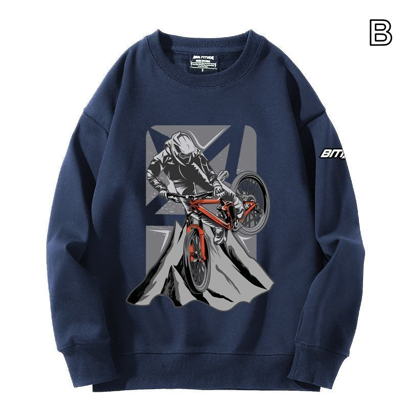 【薄手・裏起毛から選べる】バイカースタイル トップス BMX サイクルグラフィック ユニセックス 長袖 スウェット