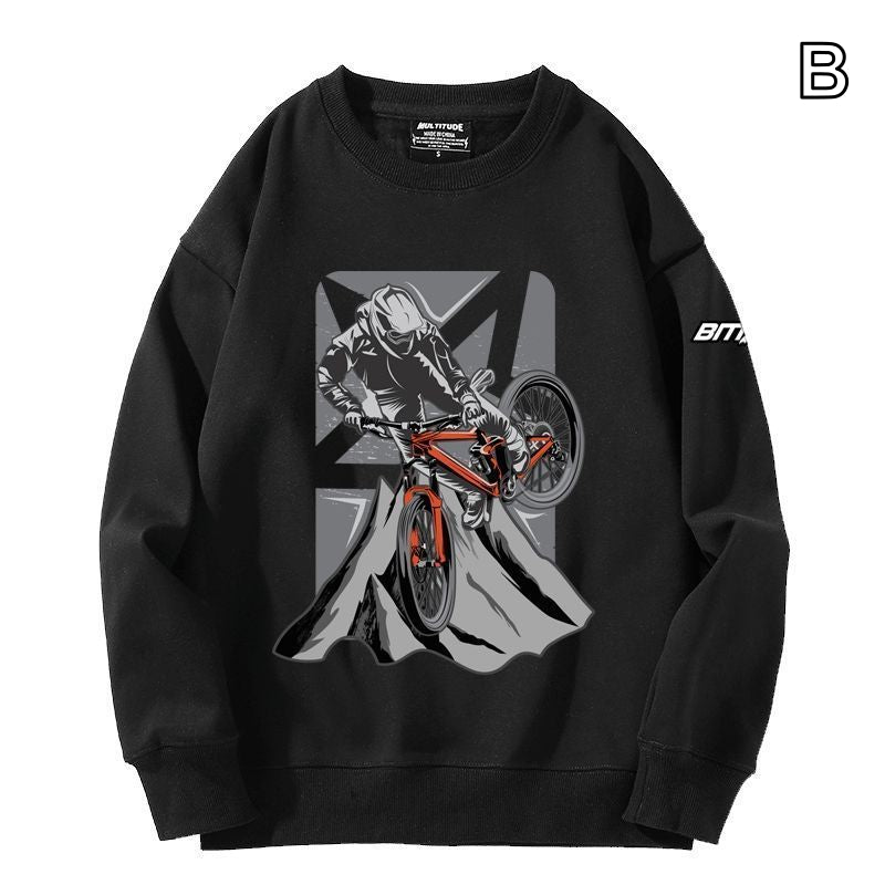 【薄手・裏起毛から選べる】バイカースタイル トップス BMX サイクルグラフィック ユニセックス 長袖 スウェット