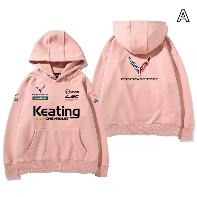 【薄手・裏起毛から選べる】バイカースタイル トップス レーシングエンブレム レタリング ユニセックス 長袖 パーカー