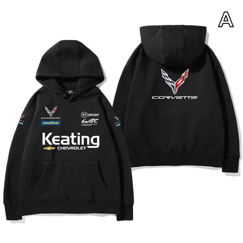 【薄手・裏起毛から選べる】バイカースタイル トップス レーシングエンブレム レタリング ユニセックス 長袖 パーカー