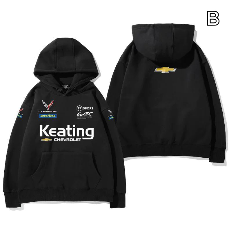 【薄手・裏起毛から選べる】バイカースタイル トップス レーシングエンブレム レタリング ユニセックス 長袖 パーカー