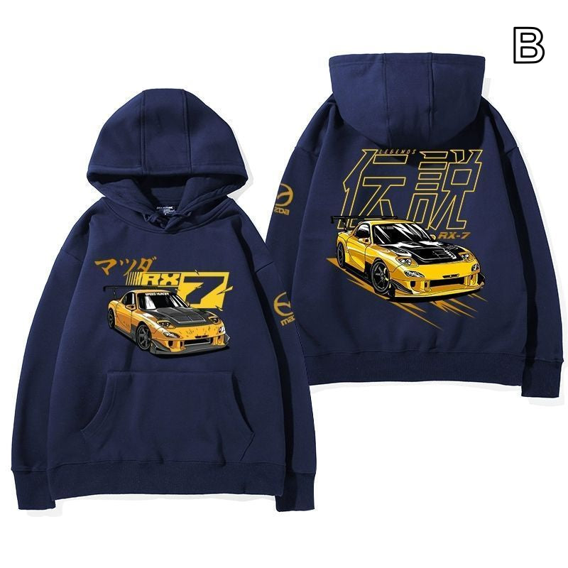 【薄手・裏起毛から選べる】バイカースタイル トップス スポーツカー レーシンググラフィック ユニセックス 長袖 パーカー