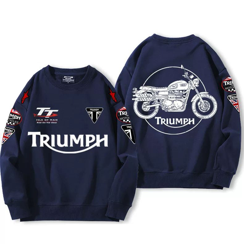 【薄手・裏起毛から選べる】バイカースタイル トップス バイクエンブレム イラストプリント ユニセックス 長袖 スウェット