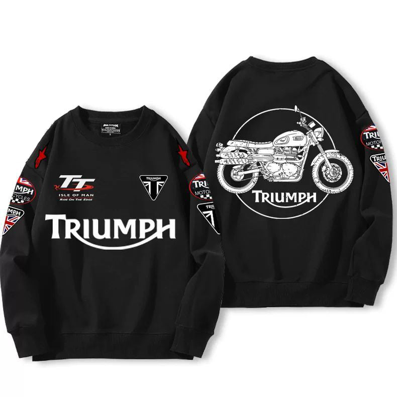【薄手・裏起毛から選べる】バイカースタイル トップス バイクエンブレム イラストプリント ユニセックス 長袖 スウェット